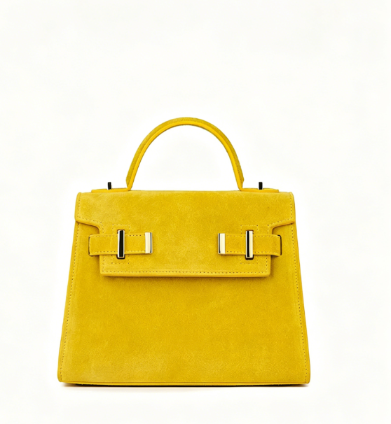 Vibrant Yellow Suede Structured Satchel Handbag