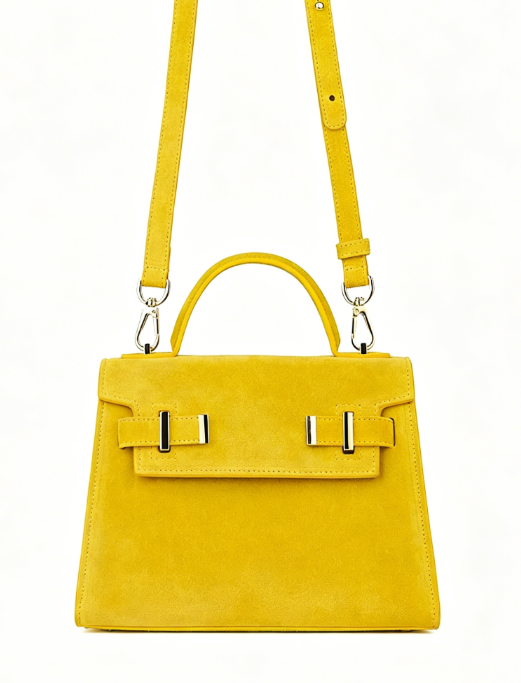 Vibrant Yellow Suede Structured Satchel Handbag