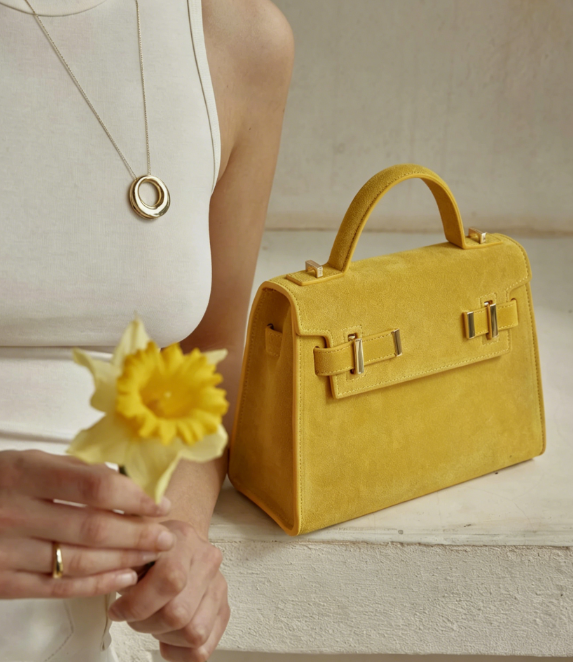 Vibrant Yellow Suede Structured Satchel Handbag