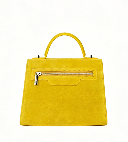 Vibrant Yellow Suede Structured Satchel Handbag