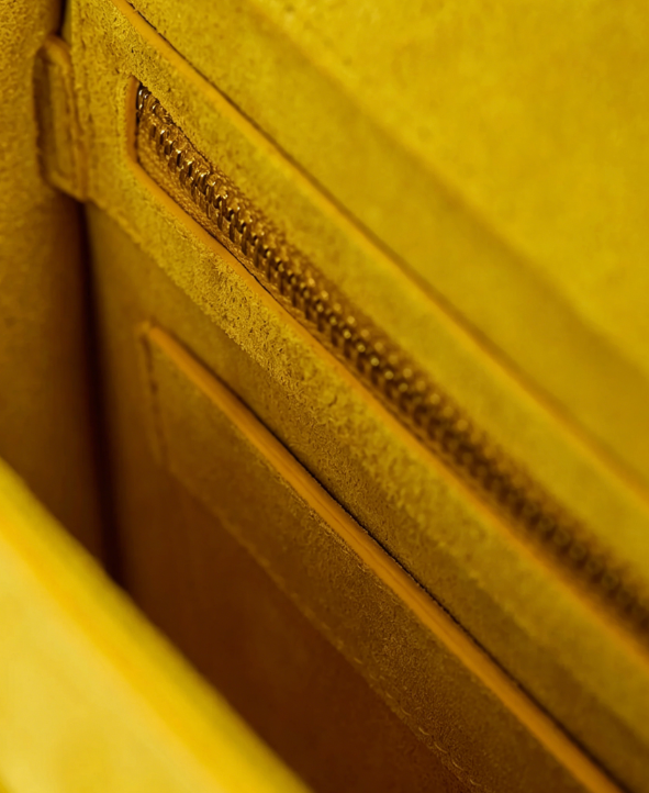 Vibrant Yellow Suede Structured Satchel Handbag