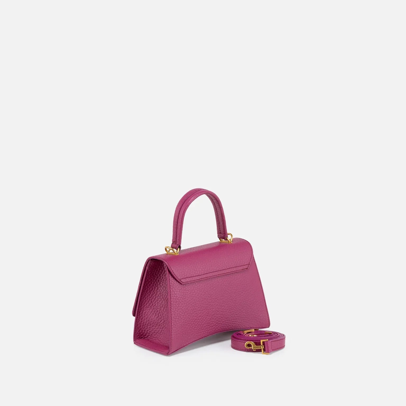 Curved Pebble Leather Mini Top Handle Satchel