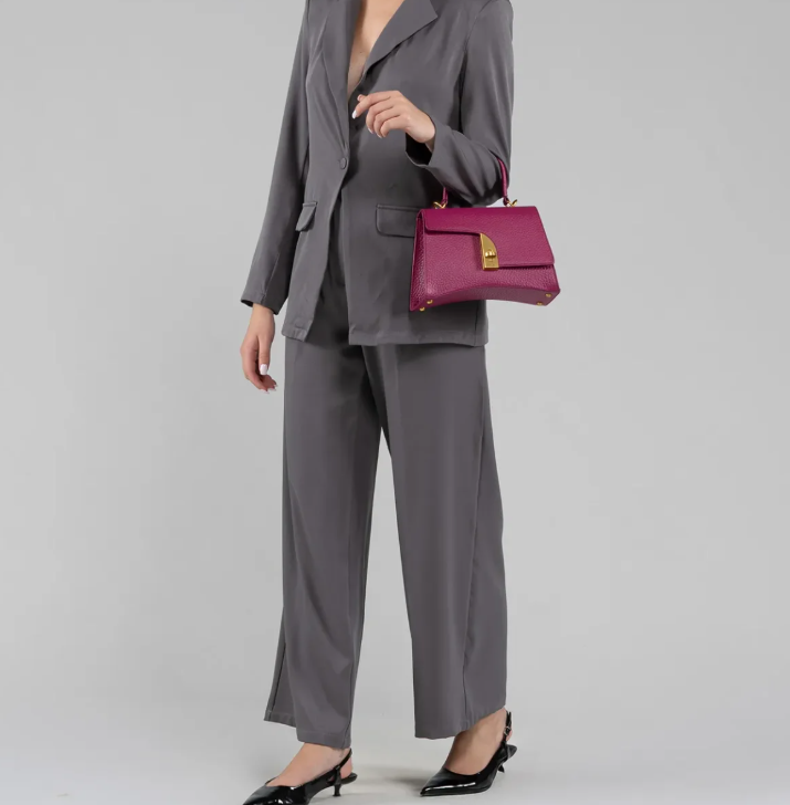 Curved Pebble Leather Mini Top Handle Satchel