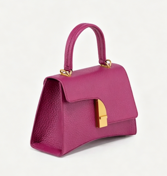 Curved Pebble Leather Mini Top Handle Satchel