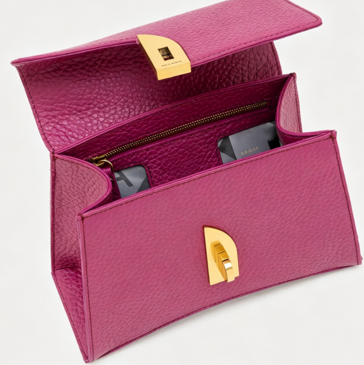 Curved Pebble Leather Mini Top Handle Satchel