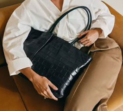 Croc Embossed Travel-Friendly Large Leather Tote Bag