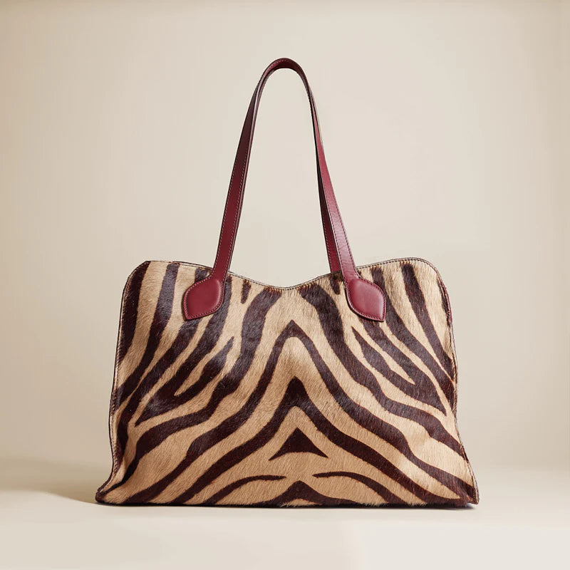 Retro Zebra Print Hair-On Hide Large Everyday Tote Bag