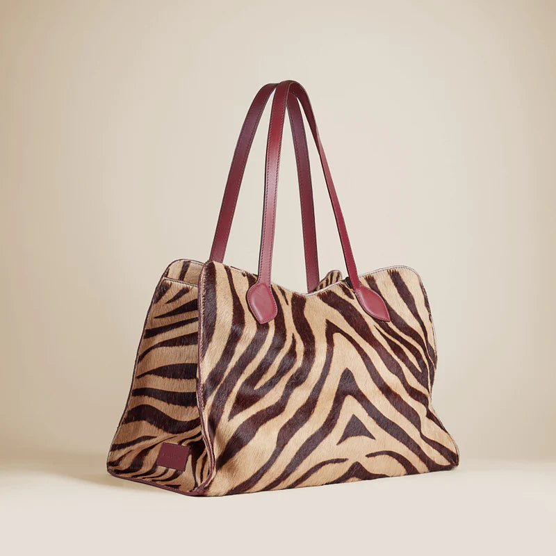 Retro Zebra Print Hair-On Hide Large Everyday Tote Bag