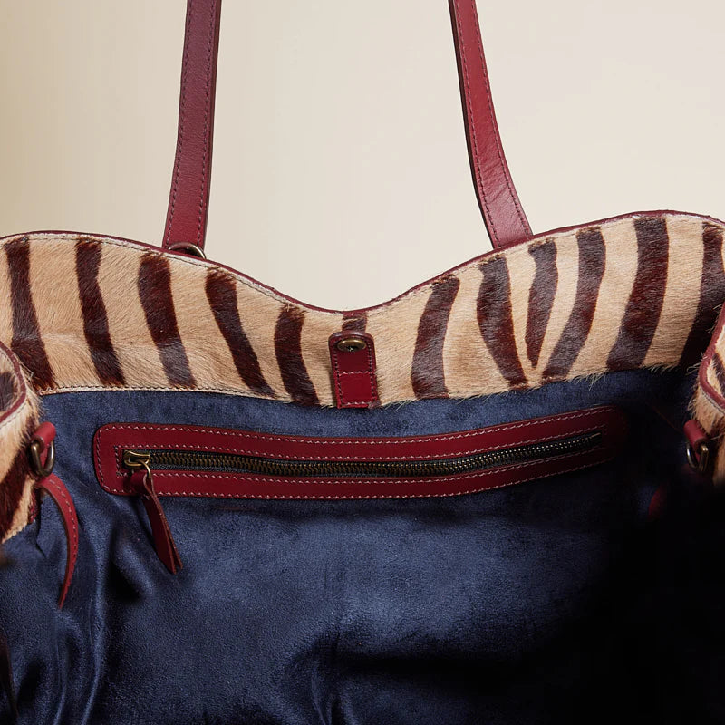 Retro Zebra Print Hair-On Hide Large Everyday Tote Bag